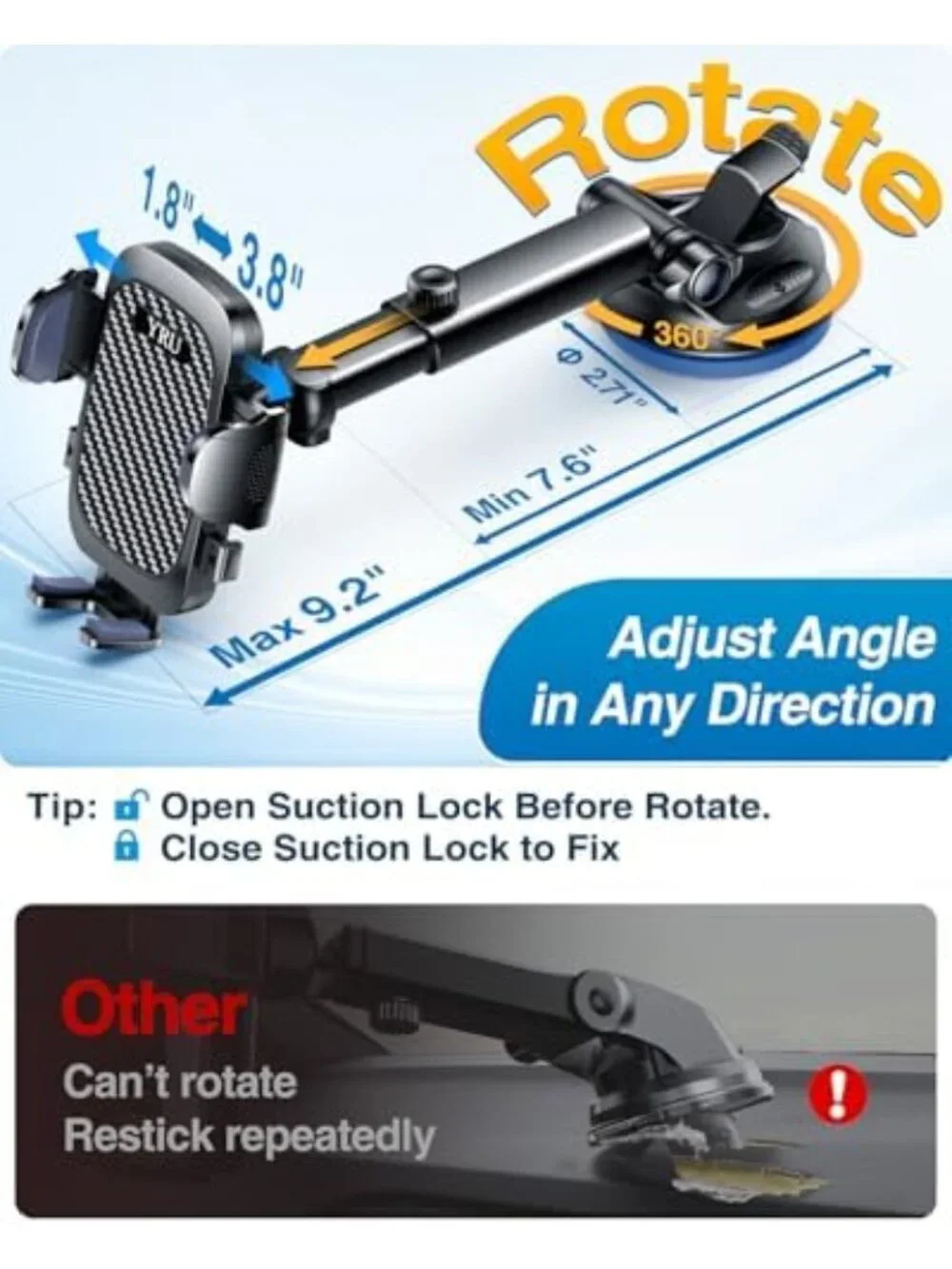 360° Rotation Military-Grade Car Phone Holder - Ultimate Suction Mount for Safe